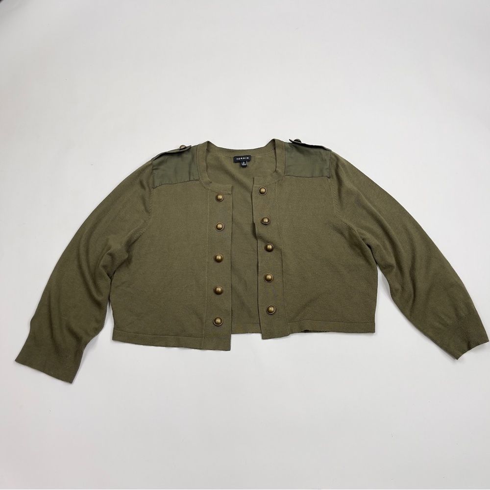 torrid Olive Green Military Style Cropped Cardigan